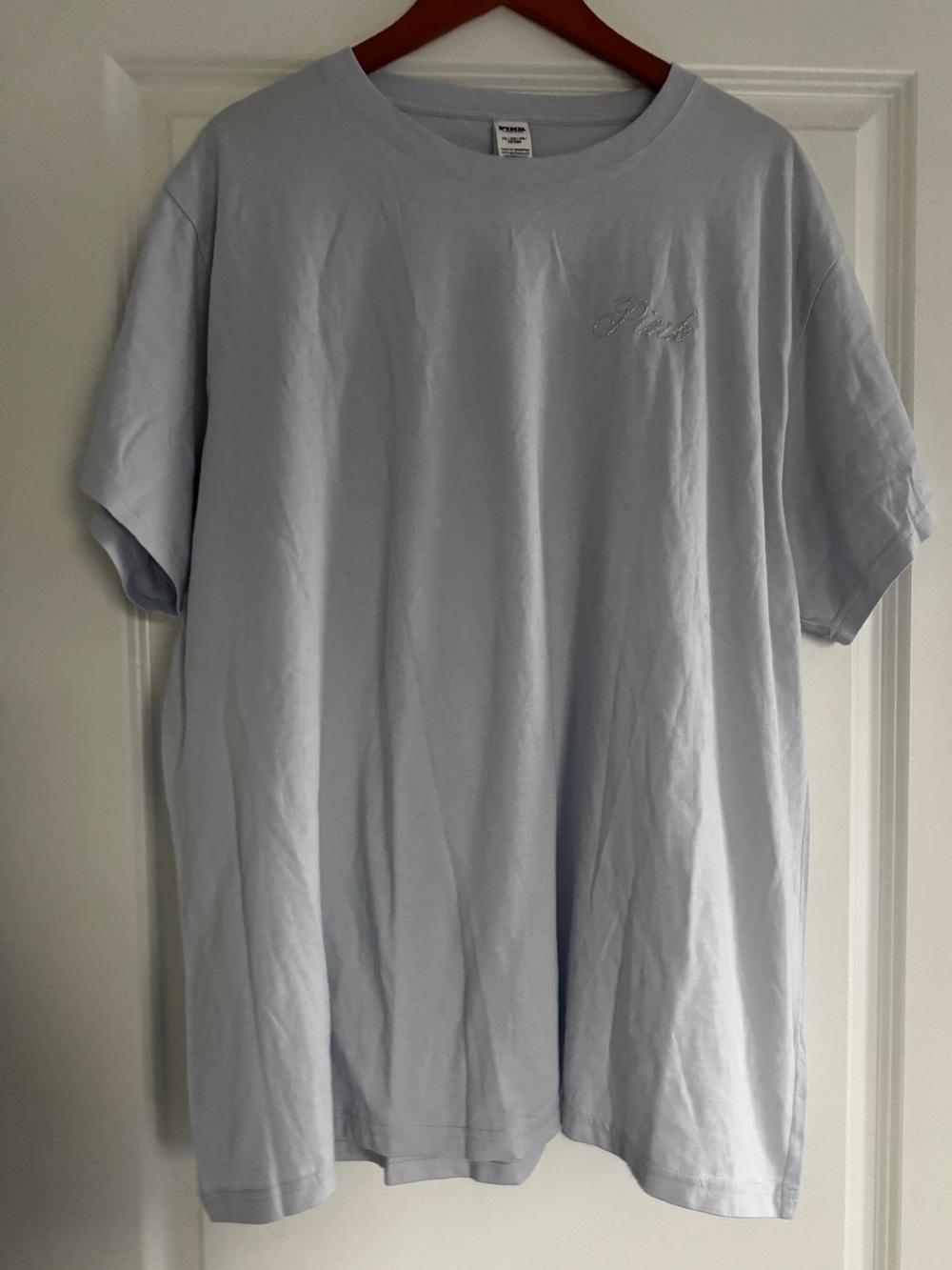 New V.S. PINK Blue Sparkle Silver Logo Short Sleeve Shirt